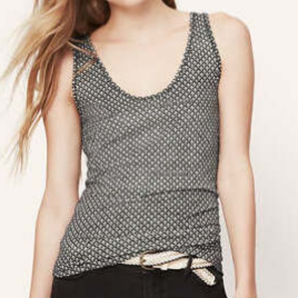 LOFT Mini Club Print Sunwashed Tank Black Sleeveless Top Cotton - Sz Medium